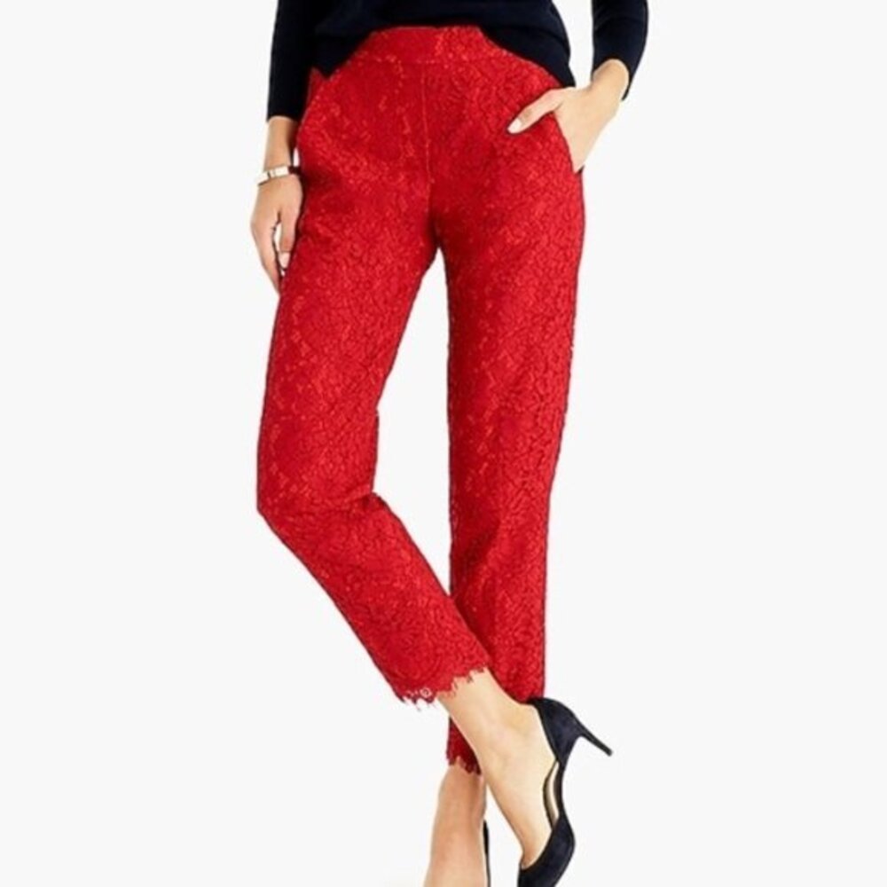 J.Crew Easy Pant in Red Lace petite F9522 in Festive red size 2p